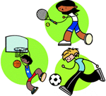 cartoon showing children playing sports