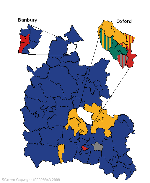 Political map of Oxfordshire before 2009 elections