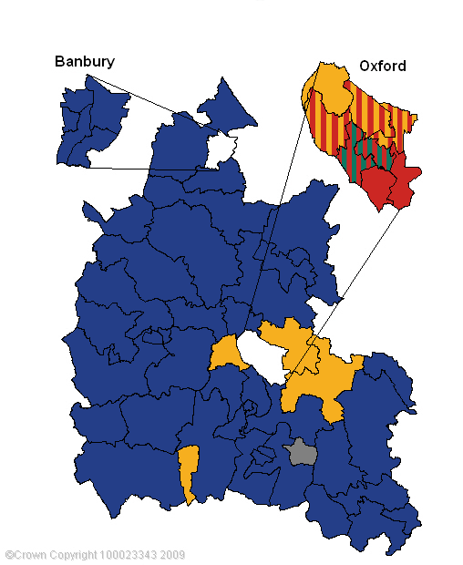 Political map of Oxfordshire before 2009 elections