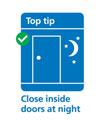 Fire Kills close inside doors at night