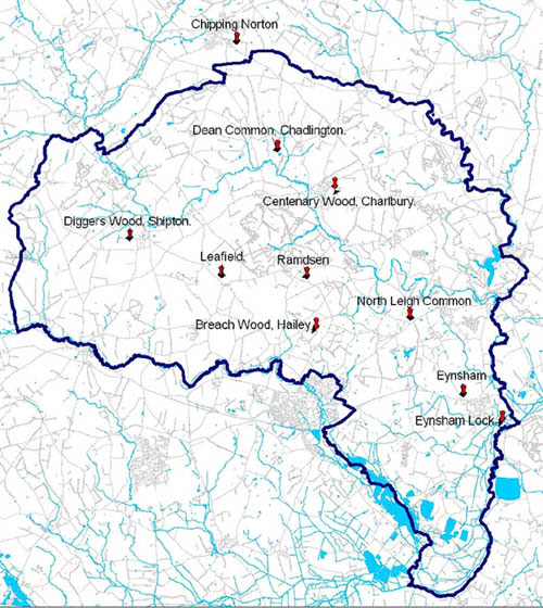 Map showing location of local community woods